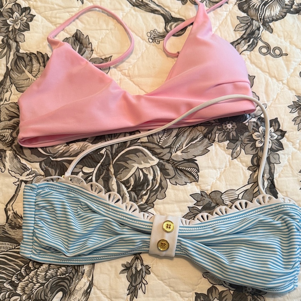 ❤️10/20 pink and Blue Striped Bikini Tops S/m